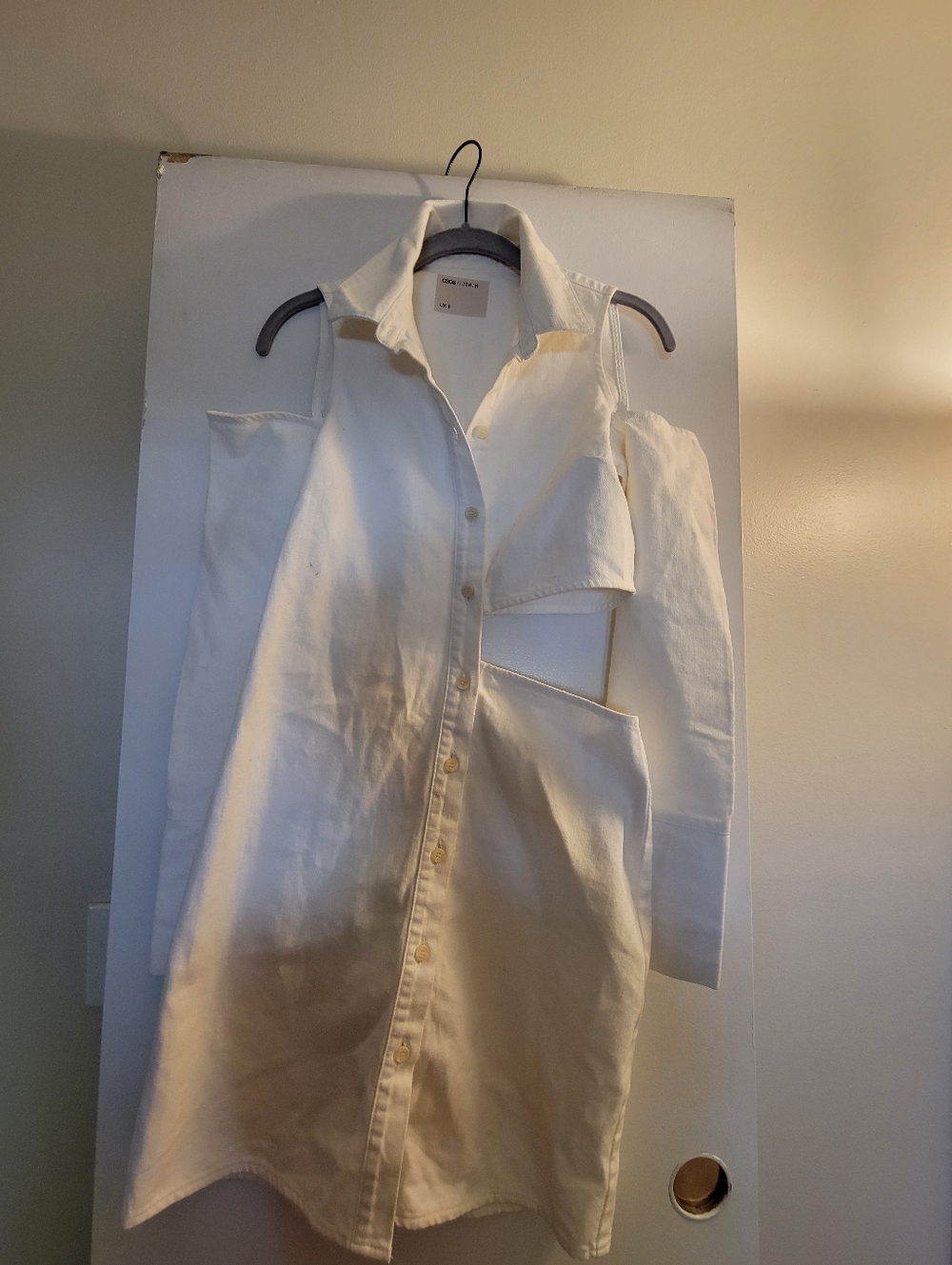 ASOS White Asymmetrical Cut-Out Shirt Dress